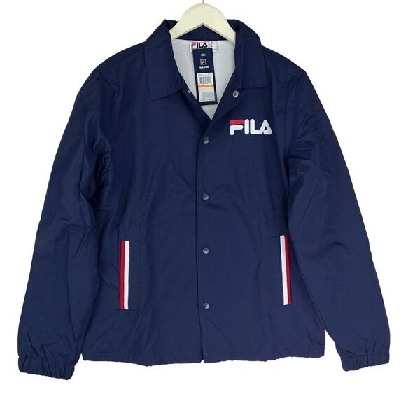 New FILA Men US M Navy Sports Coach Jacket Long Sleeves Windbreaker - Picture 1 of 9